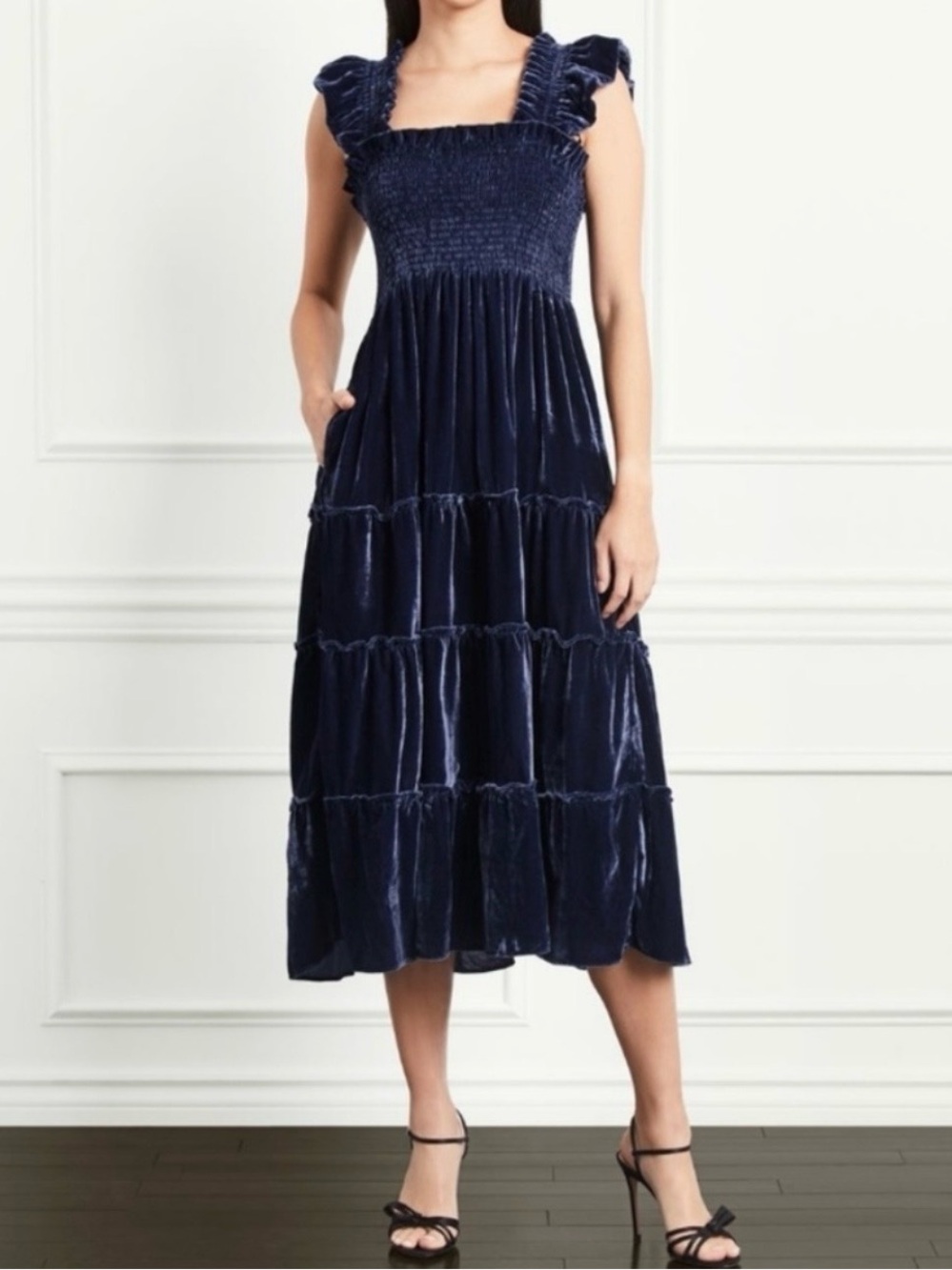 NWT Hill House Ellie Nap Dress in Navy Velvet Midi Pockets Sz XL